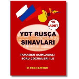YDT Rusça Deneme Sınavları kitabının kapak görseli. 10 adet özgün YDT denemesi ve tamamı açıklamalı çözümlerini içeren kitap.